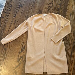 J.Crew Lightweight Open Front Longline Cardigan Camel Merino Wool Blend
